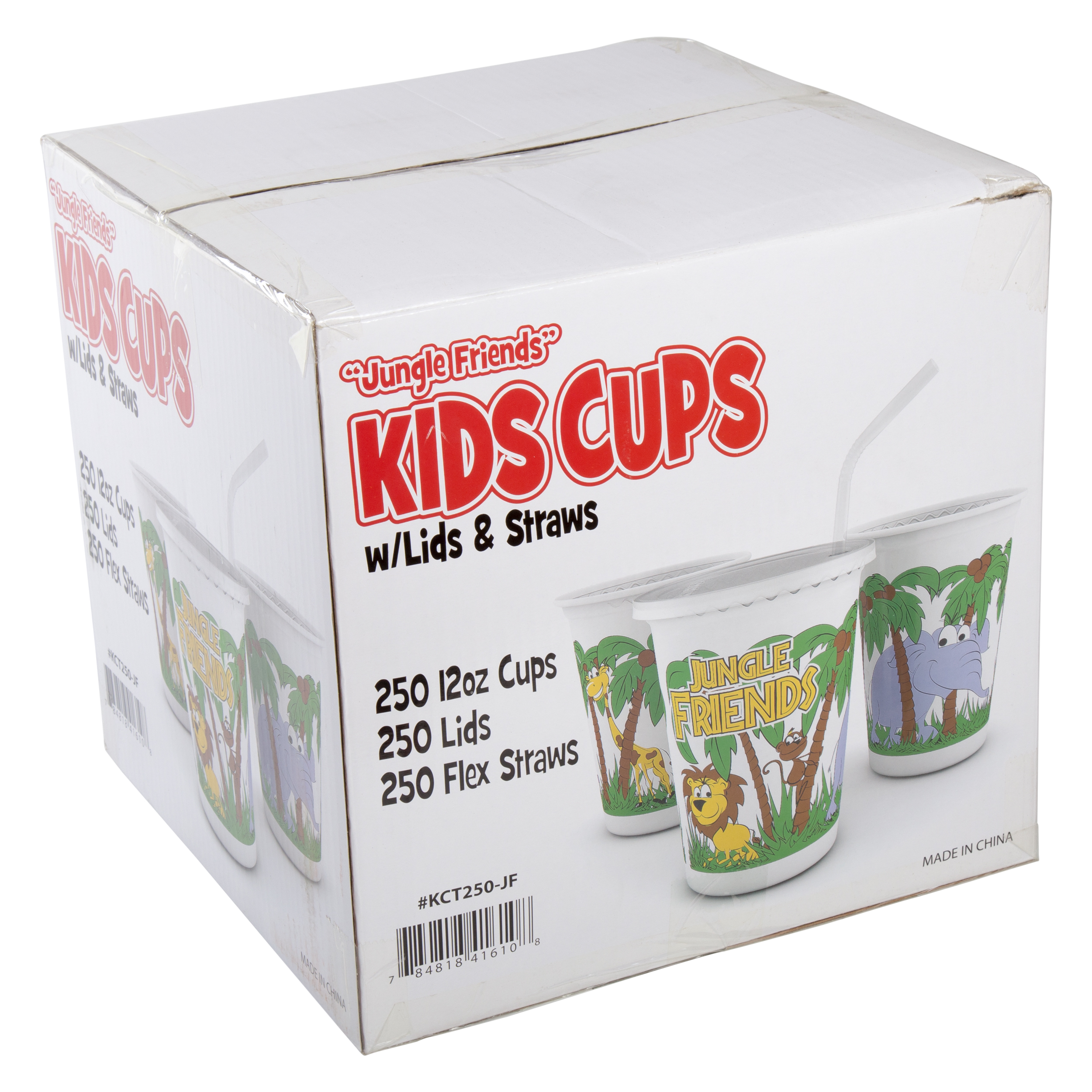 AMERCHOICE KCT250JF Cup, Lid & Straw Combo Kid With Flat Lid 12 OZ Plastic Multicolor Jungle - pack of 250