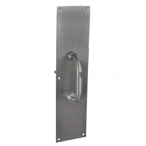 4" x 16" Square Corner Pull Plate with 5" 1117 Pull Satin Chrome by Satin Stainless Steel Finish 4" x 16" Square Corner Pull Plate with 5" 1117 Pull Satin Chrome by Satin Stainless Steel Finish