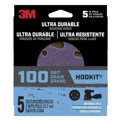 Power Sanding Disc, 5 in Dia, 100 Grit - pack of 5