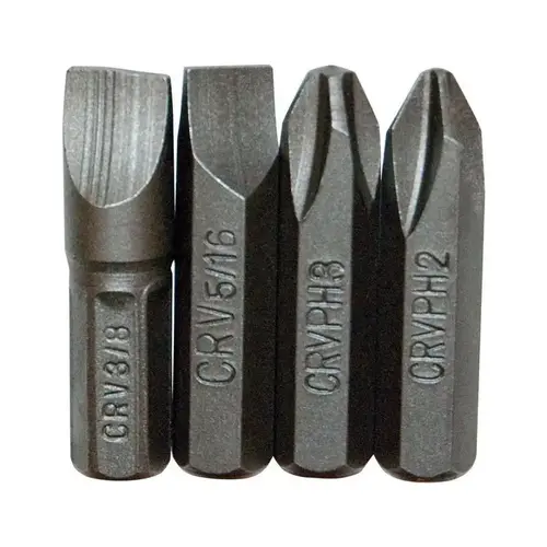 Screwdriver Bit Set Phillips/Slotted/Square Multi Size X 1" L Chrome Vanadium Steel 4