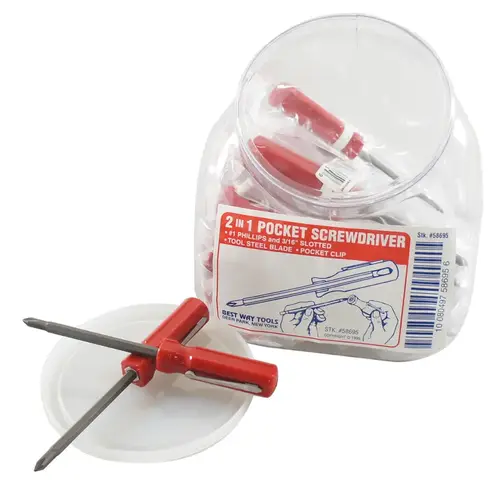 Pocket Screwdriver 1/4" X 4" L Phillips/Slotted 2-in-1 Red - pack of 12 Pocket Screwdriver 1/4" X 4" L Phillips/Slotted 2-in-1 Red - pack of 12