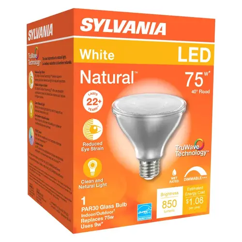 Natural LED Bulb, Spotlight, PAR30 Lamp, E26 Lamp Base, Dimmable, Clear, Cool White Light Glass