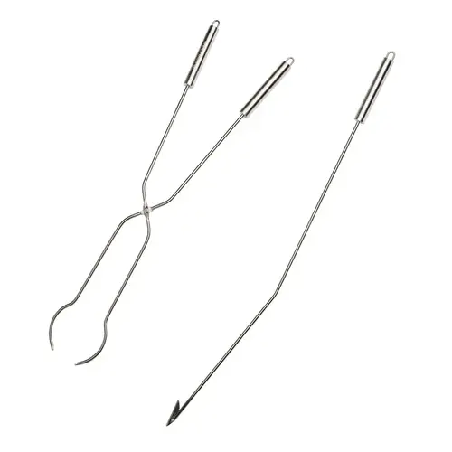 Log Grabber and Poker Stainless Steel 36.5" H X 1" W X 1" D Silver