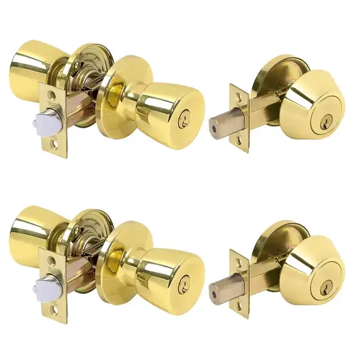 Deadbolt and Entry Door Knob Double Pack Bright Brass 1-3/4" Bright Brass Deadbolt and Entry Door Knob Double Pack Bright Brass 1-3/4" Bright Brass