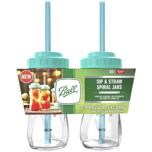 Sip Straw Contoured Jar Regular Mouth 16 oz Pair Sip Straw Contoured Jar Regular Mouth 16 oz Pair