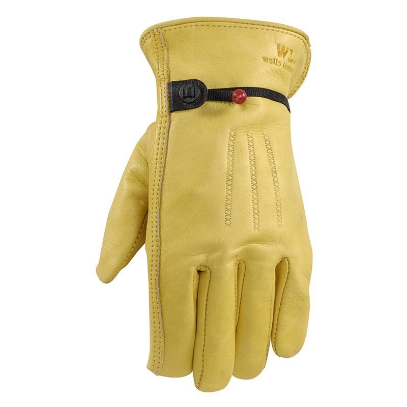 Wells Lamont 1132XL Adjustable Work Gloves, Men's, XL, Keystone Thumb, Cowhide Leather, Gold/Yellow