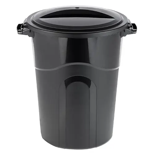 Trash Can, 32 gal Capacity, Plastic, Black, Snap-On Lid Closure - pack of 6