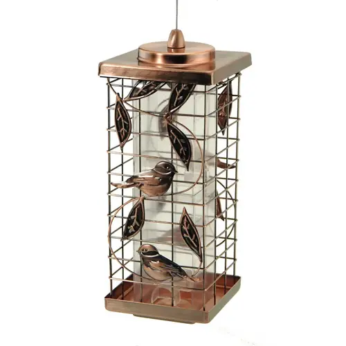 Bird Feeder 1.75 lb Metal Tube 2 ports Clear/Copper Bird Feeder 1.75 lb Metal Tube 2 ports Clear/Copper