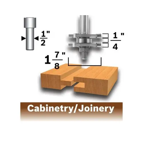 Router Bit, 1-7/8 in Dia Cutter, 3 in OAL, 1/2 in Dia Shank, 4-Cutter, Steel Router Bit, 1-7/8 in Dia Cutter, 3 in OAL, 1/2 in Dia Shank, 4-Cutter, Steel