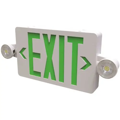 Evade 120-Volt/277-Volt Integrated LED White with Green Letter Exit Combination Color/Finish Family Evade 120-Volt/277-Volt Integrated LED White with Green Letter Exit Combination Color/Finish Family