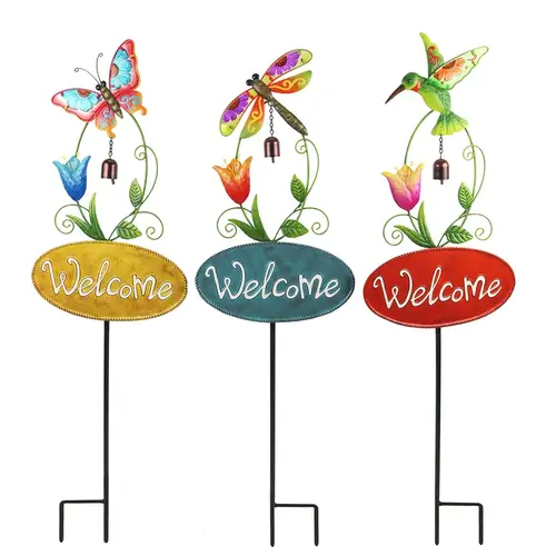 Outdoor Garden Stake Assorted Iron 42" H Welcome with Bell Assorted Outdoor Garden Stake Assorted Iron 42" H Welcome with Bell Assorted
