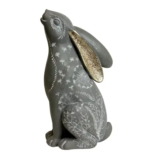 Garden Statue Resin Gray 11.5" Carved Rabbit Gray