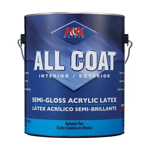 Paint H&K s All-Coat Semi-Gloss Autumn Tan Water-Based Exterior and Interior 1 gal Autumn Tan - pack of 4 Paint H&K s All-Coat Semi-Gloss Autumn Tan Water-Based Exterior and Interior 1 gal Autumn Tan - pack of 4