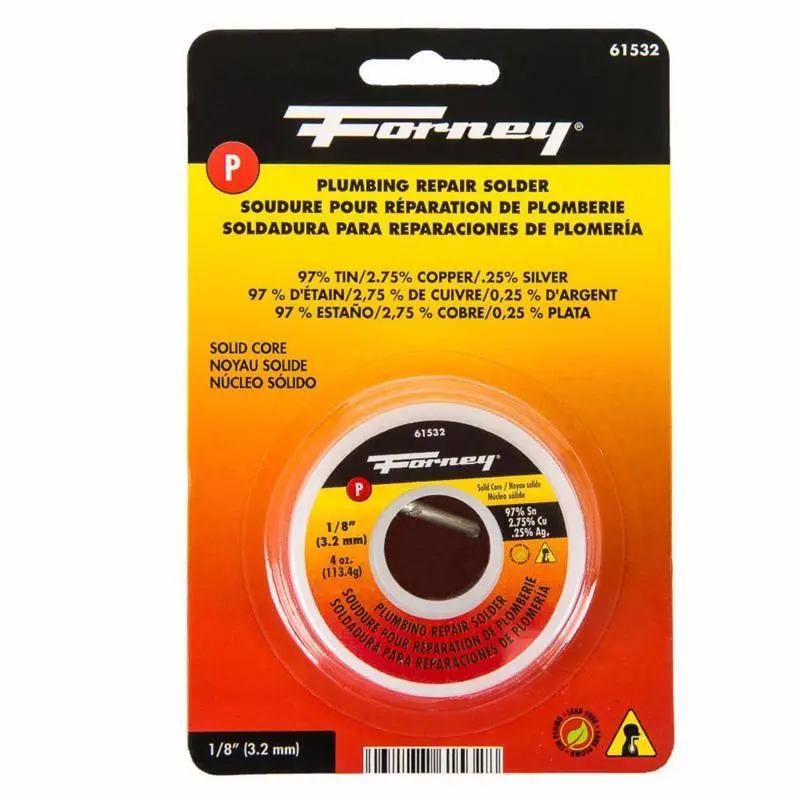 Forney Plumbing Solder 4 oz Lead-Free 0.13 D Tin/Copper/Silver 97/2.75/0.25 61532 Forney Plumbing Solder 4 oz Lead-Free 0.13 D Tin/Copper/Silver 97/2.75/0.25 61532