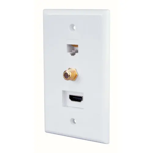 Wall Plate Just Hook It Up White 1 gang Plastic Coaxial White Wall Plate Just Hook It Up White 1 gang Plastic Coaxial White