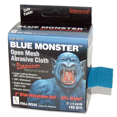 Open Mesh Abrasive Cloth Blue Monster 5 yd L X 2" W Aluminum Oxide 165 Grit Medium Blue Open Mesh Abrasive Cloth Blue Monster 5 yd L X 2" W Aluminum Oxide 165 Grit Medium Blue