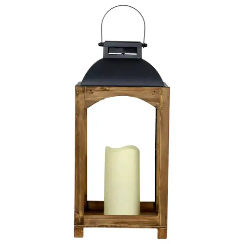Solar Lantern with Candle 16 Metal/Wood Multicolored Multicolored