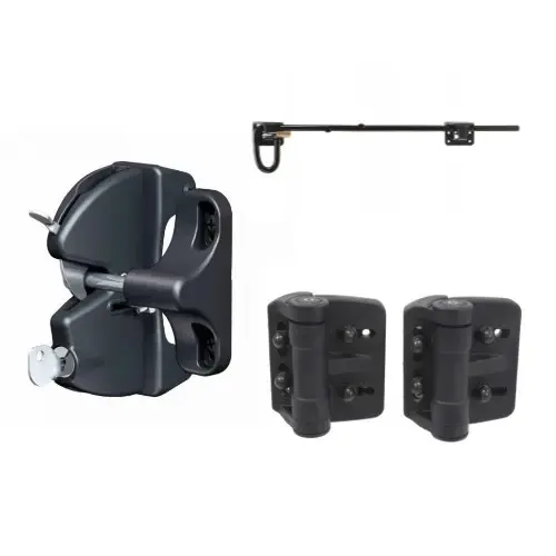 LokkLatch, Multi Adjustable Gate Hinge, Q Bolt, 24" Pad lockable Drop Rod for Gates Kit Black LokkLatch, Multi Adjustable Gate Hinge, Q Bolt, 24" Pad lockable Drop Rod for Gates Kit Black