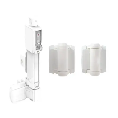 MagnaLatch Vertical Pull Safety Gate Latch With Standard Gate Hinge Kit White