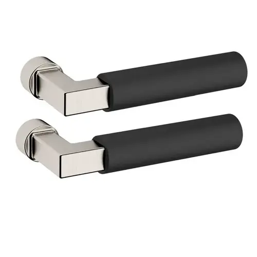 Pair of L029 Mixed Finish Levers Less Rose with Lifetime Satin Nickel Shank and Satin Black Grip Finish Pair of L029 Mixed Finish Levers Less Rose with Lifetime Satin Nickel Shank and Satin Black Grip Finish