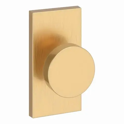 Passage Contemporary Knob with Contemporary 5" Rose with 6AL Latch and Dual Strike Lifetime Satin Brass Finish Passage Contemporary Knob with Contemporary 5" Rose with 6AL Latch and Dual Strike Lifetime Satin Brass Finish