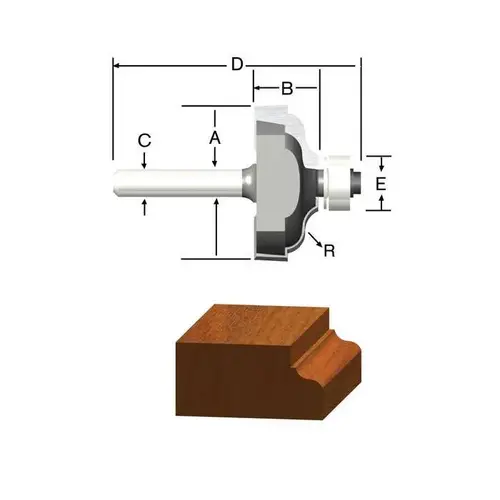 Router Bit 1-5/8" D X 1/4" R X 2-7/16" L Carbide Tipped Ogee Router Bit 1-5/8" D X 1/4" R X 2-7/16" L Carbide Tipped Ogee