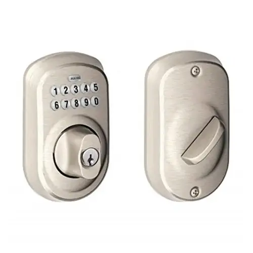 Plymouth Electronic Keypad Deadbolt C Keyway with 12287 Latch and 10116 Strike Satin Nickel Finish Plymouth Electronic Keypad Deadbolt C Keyway with 12287 Latch and 10116 Strike Satin Nickel Finish
