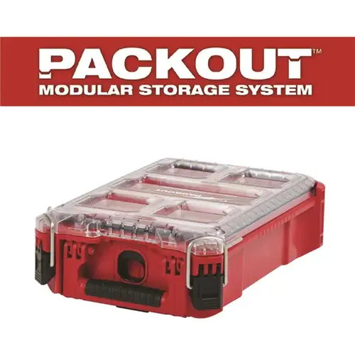 Organizer, 75 lb Capacity, 9.72 in L, 15.24 in W, 4.61 in H, 5-Compartment, Plastic, Red