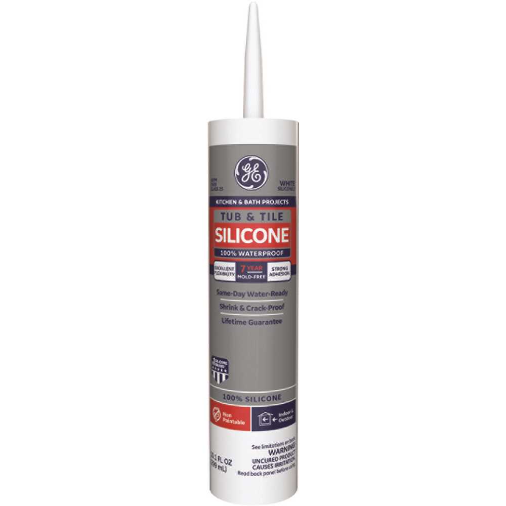 GE 2749484 10.1 oz. White Silicone Bath Tub and Tile Caulk - pack of 12