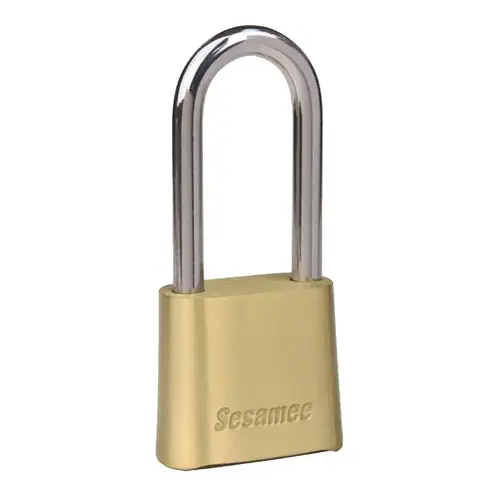 Sesamee 4-Dial Combination Brass 2" Padlock, 2-1/4" Shackle, Boxed Sesamee 4-Dial Combination Brass 2" Padlock, 2-1/4" Shackle, Boxed