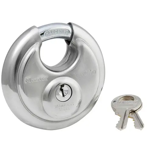 KD Stainless Steel 2-3/4" Discus Double-Locking Padlock with Shrouded 5/8" Shackle, Carded KD Stainless Steel 2-3/4" Discus Double-Locking Padlock with Shrouded 5/8" Shackle, Carded