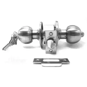 S. Parker B2635PBKD ENTRY LOCK ROUND KNOB, GRADE 3, CYLINDRICAL CONSTRUCTION, SC1 KEYWAY, ADJUSTABLE BACKSET, BRIGHT BRASS FINISH