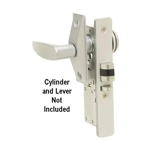 Aluminum Storefront Narrow Stile Deadlatch Mortise Lock, 1-1/8" Backset, Less Cylinder, Aluminum/Duro