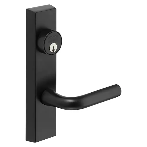 Grade 1 Exit Device Trim, Storeroom Function, Freewheeling Trim, Key Unlocks Trim, Trim Retracts Latch, Trim Relocks when Key is Removed, For Surface Vertical Rod and Mortise (8700, 8900 Series) Devices, 1-1/8 In. Mortise Cylinder, W Lever, RHR, Black Suede Powder Coat Black Suede Powder Coat Grade 1 Exit Device Trim, Storeroom Function, Freewheeling Trim, Key Unlocks Trim, Trim Retracts Latch, Trim Relocks when Key is Removed, For Surface Vertical Rod and Mortise (8700, 8900 Series) Devices, 1-1/8 In. Mortise Cylinder, W Lever, RHR, Black Suede Powder Coat Black Suede Powder Coat