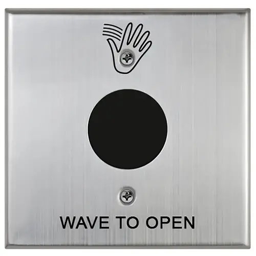 SureWave CM-325 Series Touchless Switch, 2" to 18" Range, 1 Relay, Double Gang Stainless Steel Hand Icon/'Wave to Open' Text Faceplate, Stainless Steel Finish Applied SureWave CM-325 Series Touchless Switch, 2" to 18" Range, 1 Relay, Double Gang Stainless Steel Hand Icon/'Wave to Open' Text Faceplate, Stainless Steel Finish Applied