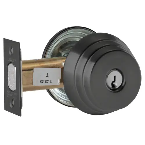 Grade 2 Cylinder Only Deadlock, Conventional Cylinder, Black Suede Powder Coat Finish, Schlage C Keyway, Field Reversible Black Suede Powder Coat