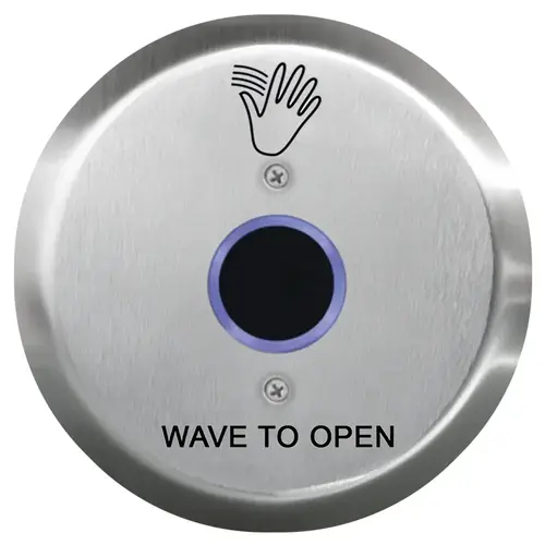 SureWave CM-331 Series Touchless Switch, 1" to 28" Range, 1 Relay, Round 6" Stainless Steel Hand Icon/'Wave to Open' Text Faceplate, Includes 1 Tri-Color Light Ring, Black Finish Applied SureWave CM-331 Series Touchless Switch, 1" to 28" Range, 1 Relay, Round 6" Stainless Steel Hand Icon/'Wave to Open' Text Faceplate, Includes 1 Tri-Color Light Ring, Black Finish Applied