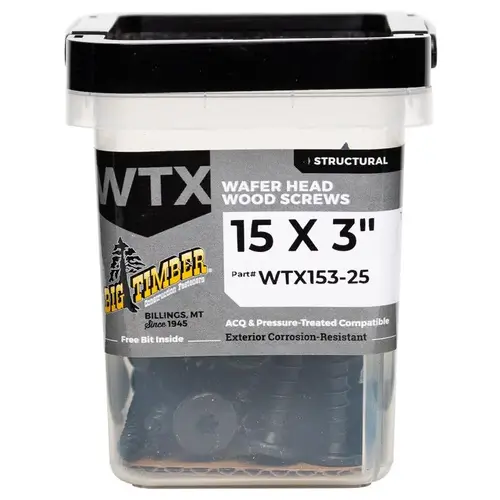Structural Wood Screws No. 15 S X 3" L Star Black 28 lb Black