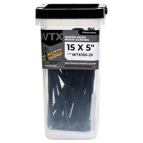 Structural Wood Screws No. 15 Ga. S X 5" L Star Black 18 lb Black Structural Wood Screws No. 15 Ga. S X 5" L Star Black 18 lb Black