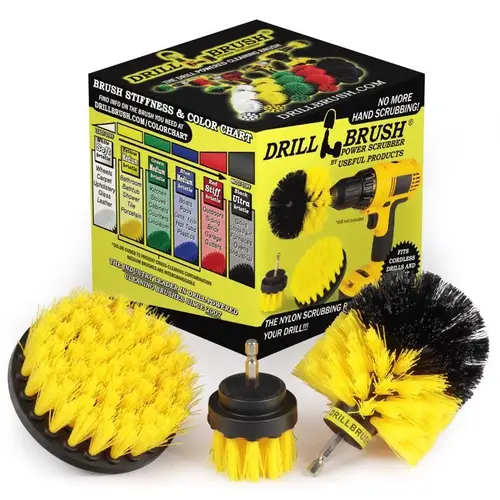 Drill Brush Set 4" W Medium Bristle Metal Handle Yellow