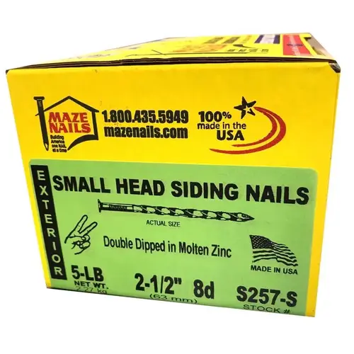 Nail 8D 2.5" Siding Hot-Dipped Galvanized Carbon Steel Small Head Hot-Dipped Galvanized Nail 8D 2.5" Siding Hot-Dipped Galvanized Carbon Steel Small Head Hot-Dipped Galvanized