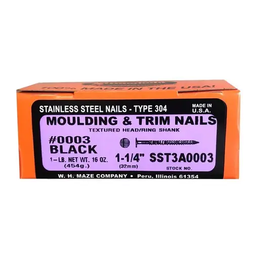 Nail 3D 1.25" Trim Stainless Steel Flat Head 1 lb Black Nail 3D 1.25" Trim Stainless Steel Flat Head 1 lb Black