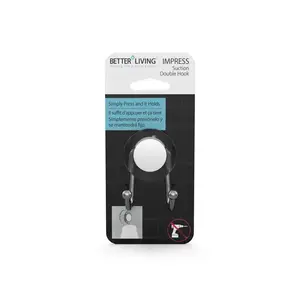 Better Living 13874 Double Suction Hook Impress 3" H X 2.25" W X 2" L Silver Gray