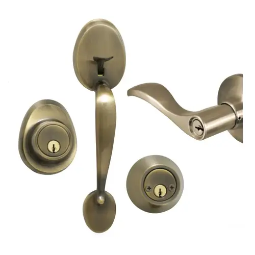 Handleset and Deadbolt, LH Wave Lever, Schlage Keyway, Antique Brass Handleset and Deadbolt, LH Wave Lever, Schlage Keyway, Antique Brass