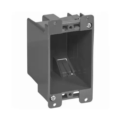 Switch/Outlet Box, Standard Outlet, 1-Gang, 4-Knockout, PVC, Gray, In-Wall Mounting