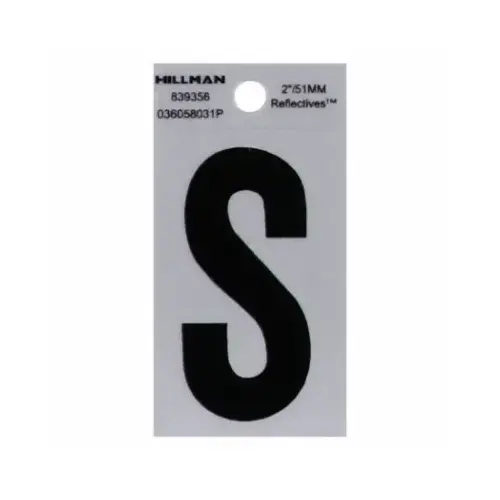 Adhesive House Address Letter S, Reflective Vinyl, Black and Silver, 2 In. Adhesive House Address Letter S, Reflective Vinyl, Black and Silver, 2 In.