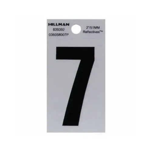 Adhesive House Address Number 7, Reflective Vinyl, Black and Silver, 2 In. Adhesive House Address Number 7, Reflective Vinyl, Black and Silver, 2 In.