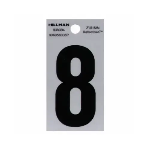 Number 2" Reflective Black Vinyl Nail-On 8 Reflective Number 2" Reflective Black Vinyl Nail-On 8 Reflective