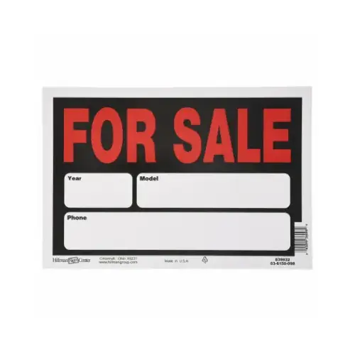 Automobile For Sale Sign, Black and Red, 8 x 12 In. Automobile For Sale Sign, Black and Red, 8 x 12 In.