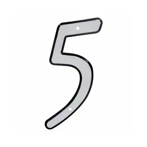 House Address Number 5, Nail-On, Reflective Plastic, 4 In.